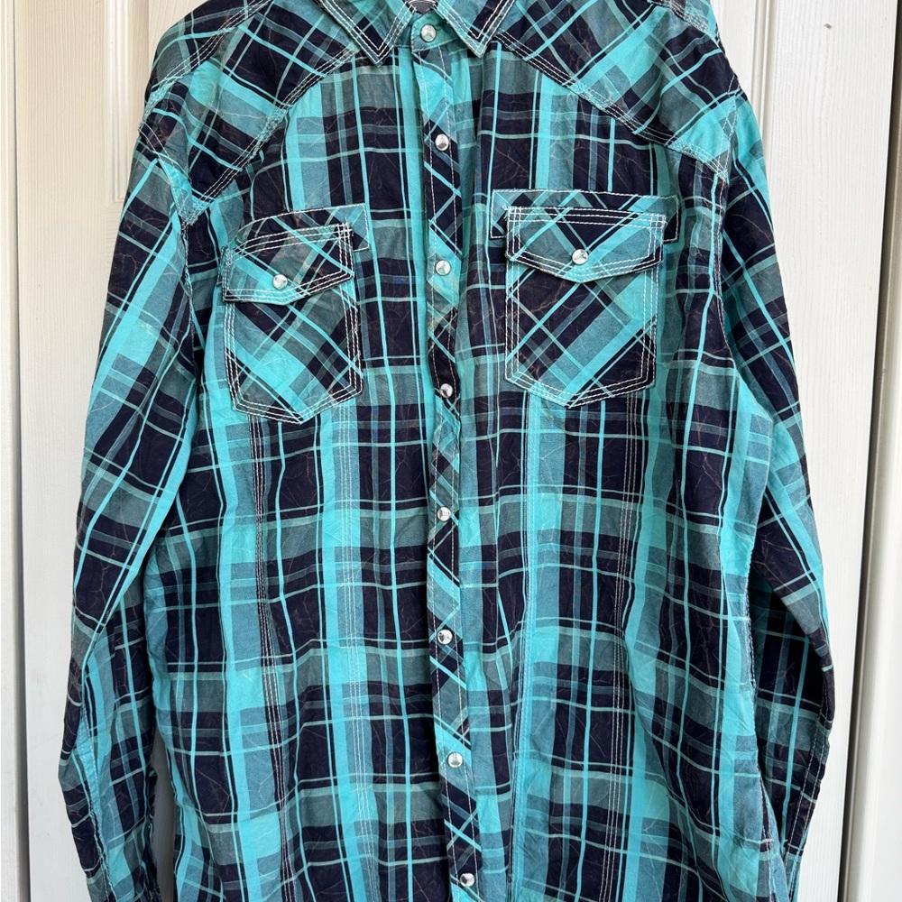 BKE Men's Blue/Teal Plaid Shirt